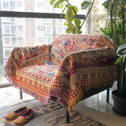 美式复古单人沙发毯纯棉，加厚针织毯外贸，民族风床尾毯盖布民宿桌布