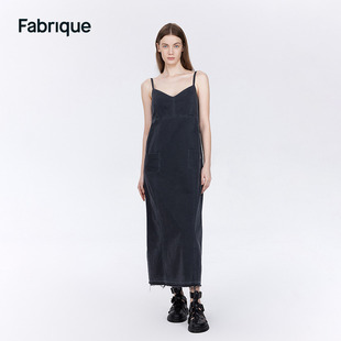 Fabrique 分割线毛边牛仔吊带连衣裙