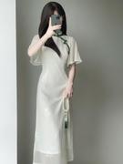 白色雪纺绣花倒大袖，旗袍2023年夏季新中式，国风少女温婉淑女连衣裙