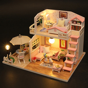 diy小屋粉黛阁楼手工，制作房子拼装模型玩具建筑，生日新年礼物女生