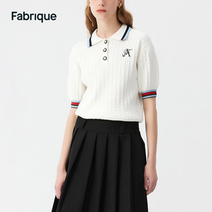 fabrique学院风polo领刺绣，细节针织衫2023夏季精致上衣女