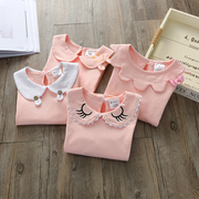 女宝宝荷叶领t恤长袖婴儿，打底衫纯色，1-3岁02春秋季装儿童单件上衣