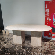 天然大理石餐桌侘寂设计师桌子，椭圆形复古洞，石网红吃饭桌意式定制