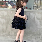 2023夏季女童连衣裙，百褶小女孩无袖蛋糕裙，儿童洋气蓬蓬背心裙