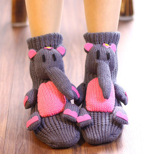 毛线地板袜中筒防滑加厚保暖冬季女居家室内卡通日系成人中统袜子