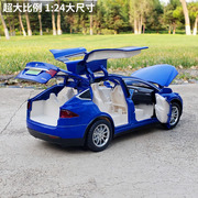 1 24特斯拉model x仿真SUV金属车模摆件开门声光回力玩具车合金车