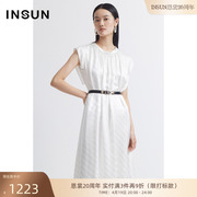 INSUN恩裳夏季时尚品质细腻感印花立领舒适真丝连衣裙