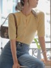 淡黄色针织小开衫女温柔风2023夏季镂空法式泡泡袖设计感上衣