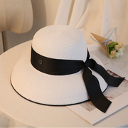 复古法式赫本白色网红草帽遮阳帽防晒海边沙滩帽子女夏太阳渔夫帽