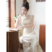2024夏季新中式国风复古旗袍改良两件套 长衫+吊带裙长裙连衣裙