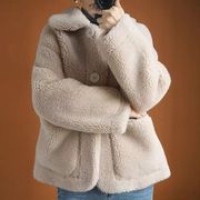 羊羔毛外套(毛外套)女短款2024年秋冬韩版宽松皮毛，一体羊羔绒加厚保暖棉衣
