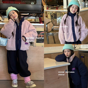 不退换豆豆韩国设计童装保暖粉色棉袄洋气仿羊羔绒外套