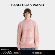 fengchenwang凤凰系列山水画，中性款仿貂毛，宽松套头针织毛衣