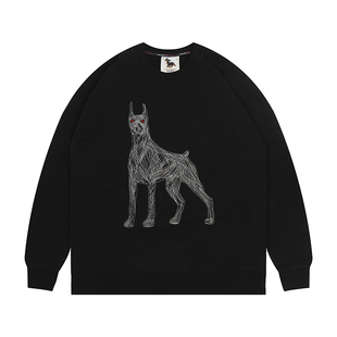 GRAF原创品牌4AllTheDogs暗夜乱线杜宾犬美式600毛圈套头卫衣