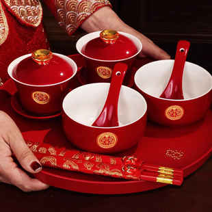 敬茶杯结婚改口敬酒茶杯套装，喜碗婚礼对碗，娘家陪嫁用品红色碗筷