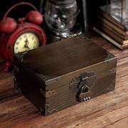 储物百宝箱实木盒子带锁仿古收纳欧式复古大号，木箱子宝箱盒小木盒
