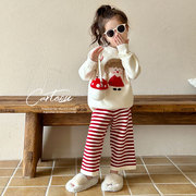 女童秋装套装韩版女宝宝毛线裤，两件套儿童时髦洋气毛衣童装针织衫