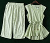 2.20号品质浅绿色棉麻，短袖上衣五分裤，两件套装夏装女