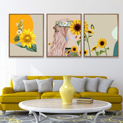 diy数字油画手绘少女，油画人物花卉，三拼画填充涂色客厅装饰画