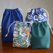 帆布抽绳束口袋，便携卡通化妆包手提家庭收纳袋，旅行生活用品整理包