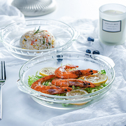 耐热钢化玻璃盘子圆形透明餐具厨房专用凉菜微波炉烤盘器皿鲍鱼盘