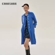 香莎CHANSARR 复古气质蓝色休闲风衣 别致设计 收腰干练帅气外套