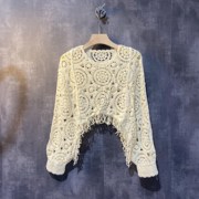 Hollow bat sleeve knit sweater流苏钩花镂空蝙蝠袖短款针织衫女
