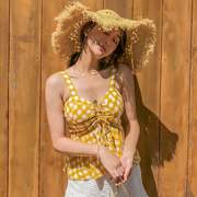 背心女夏性感黄色格子内搭海边度假吊带上衣外贸跨境女装背心吊带
