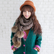 韩版秋冬季大球球针织毛线围巾加厚保暖时尚甜美可爱女围脖