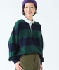秋冬日系韩国外贸拼色条纹长袖蝙蝠袖polo衫宽松女式卫衣