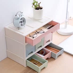 。写字台上放的书架，简易办公桌面收纳盒，塑料多层小抽屉式文件化妆