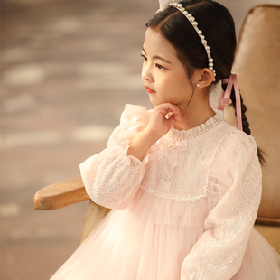 女童2024秋季蕾丝公主连衣裙中大童蓬蓬裙礼服，表演服超仙裙子