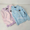 110-150春小熊女童纯棉，v领开衫，儿童提花针织衫外套蓝色粉紫