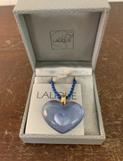 带盒 法国Lalique/莱俪浅蓝色水晶心形吊坠项链