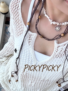 pickypicky春夏欧美v领波西米亚镂空罩衫（送腰带！）