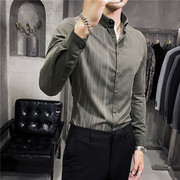 时尚印花衬衫男士条纹休闲长袖，衬衫韩版潮流加厚加绒寸衣修身上衣