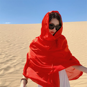 大红色民族风薄纱丝巾披肩围巾两用云南丽江沙漠草原旅游拍照穿搭