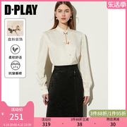 DPLAY2024白色新中式上衣长袖盘扣国风春日女士衬衫