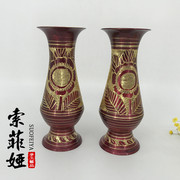 巴基斯坦铜器特色家居，手工艺品摆件小花瓶8英寸花瓶，对红色机亮