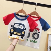 儿童纯棉短袖T恤2022夏季小童汽车卡通上衣儿童圆领半袖潮
