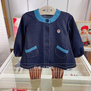 90-130韩国童装 21春女童宝宝洋气圆领针织牛仔单排扣开衫外套G6