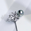 DIY珍珠配件S925纯银戒指空托鲜花上开口戒珠宝玉石蜜蜡手工银饰