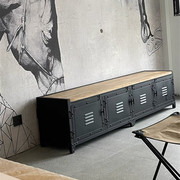 美式复古实木电视柜客厅小户型铁艺工业风矮柜卧室现代简约地柜