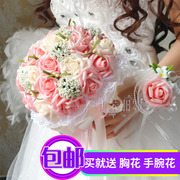 结婚花束中式韩版仿真新娘伴娘，手捧花婚礼，摄影道具玫瑰花红手捧花