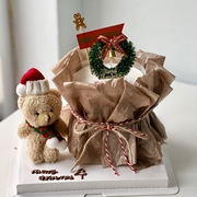 网红圣诞节蛋糕装饰圣诞帽围巾小熊卡通毛绒熊花束雪梨纸围边摆件
