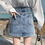 牛仔短裙女2023夏季韩版高腰牛仔裙，半身裙a字包臀显瘦港风