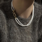 英国设计师topwhit双层珍珠项链，毛衣链子饰品女款轻奢高级感串珠