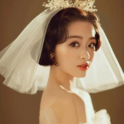 韩式新娘蓬蓬头纱影楼摄影旅拍造型短头纱领证写真简约小头纱白色