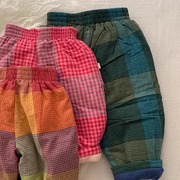 韩国童装棉裤女童冬季加厚2023洋气宝宝加绒保暖格纹儿童裤子