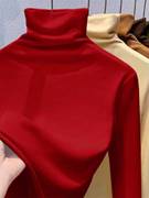 双面德绒打底衫女冬季内搭酒红色长袖t恤一体，绒保暖堆堆高领上衣